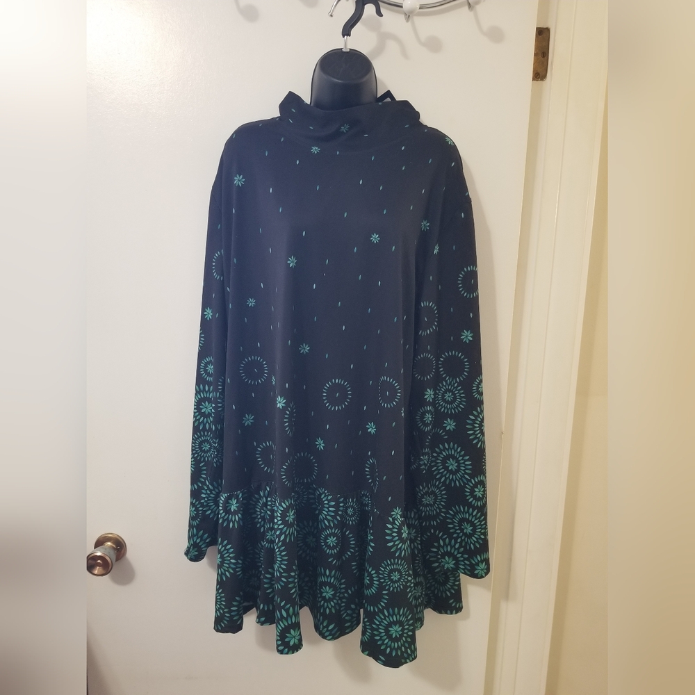 R&B Collection Black and Green Long Sleeve, Mock Neck Dress NWT 3X